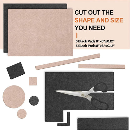 Felt Furniture Pads 10pcs 8" x 6" Adhesive Large Felt Pads, Cuttable Chair Leg Pads, Hardwood Floor Protectors for Furniture, Black