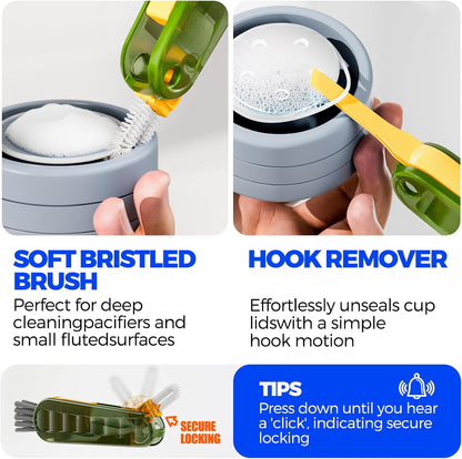 6 Pack Holikme 4 in 1 Cup Lid Cleaning Brush Set with 3 Straws, Multifunctional Bottle Brush, Silicone Cup Lid Gap Cleaner, Bristle Crevice Cleaning Brush, Flat End Brushes, Navy & Black & Olive