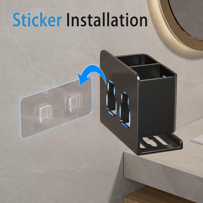 Aluminum Toothbrush Holder， Wall-Mounted，Bathroom Rack，4 Slot，Black | Bracket Shower Toothbrush Razor Holder Suitable for Toothbrush, Toothpaste, Razor and Comb etc Bathroom Storage