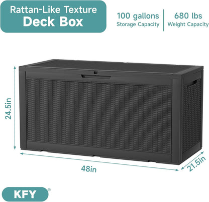 320 Gallon Waterproof Outdoor Storage Box, UV Resistant Resin Deck Box with Hydraulic Rod for Reinforced Stability, Perfect for Patio, Garden, and Pool（Black，320 Gallon）