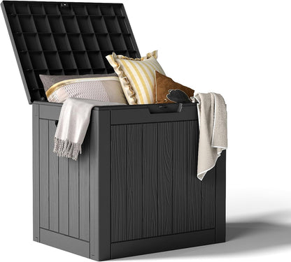 230 Gallon Large Outdoor Storage Box Waterproof, UV Resistant Resin Deck Box with Hydraulic Rod & Lockable Latch for Patio Furniture, Outside Storage Box for Garden Tools, Patio Cushions, Black