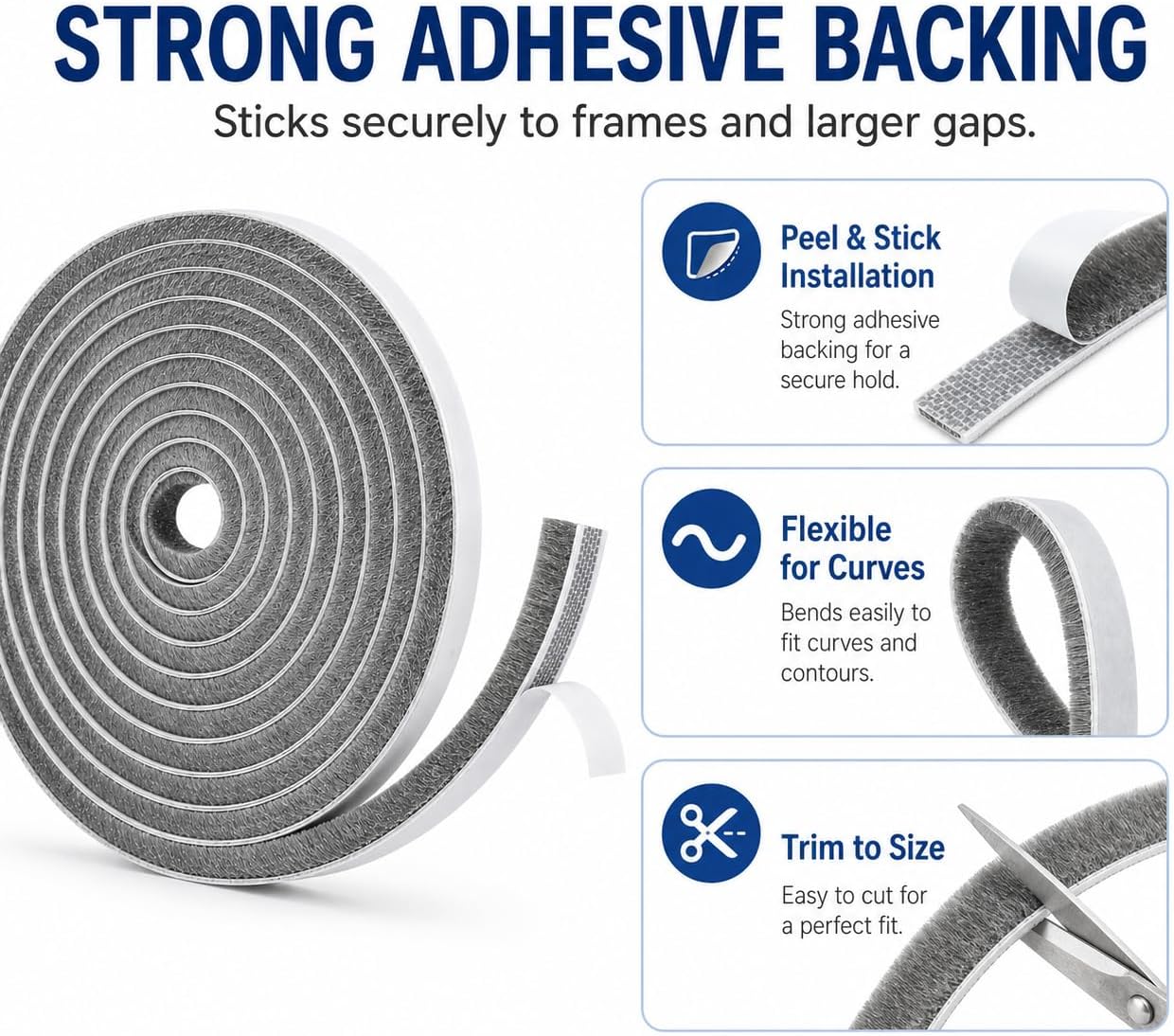Self-Adhesive Door Draft Stopper & Weather Stripping Door Seal – Gray, 33 Ft x 0.35" Wide x 0.35" Thick Foam Seal Strip – Draft Blocker, Noise Reduction, Insulation