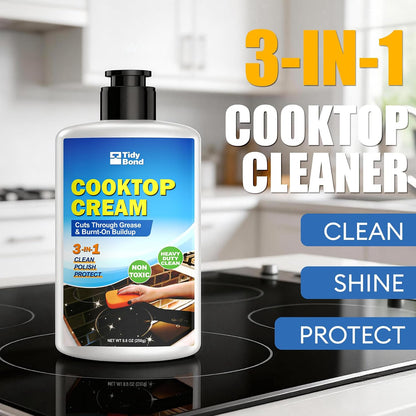 Glass Cooktop Cleaner & Polish Kit – Heavy Duty Stove Top Cleaner with Scraper & Scrubbing Pad, Removes Burnt-On Food, Grease & Tough Stains, Safe for Induction, Electric & Ceramic Cooktops – 8.8 oz