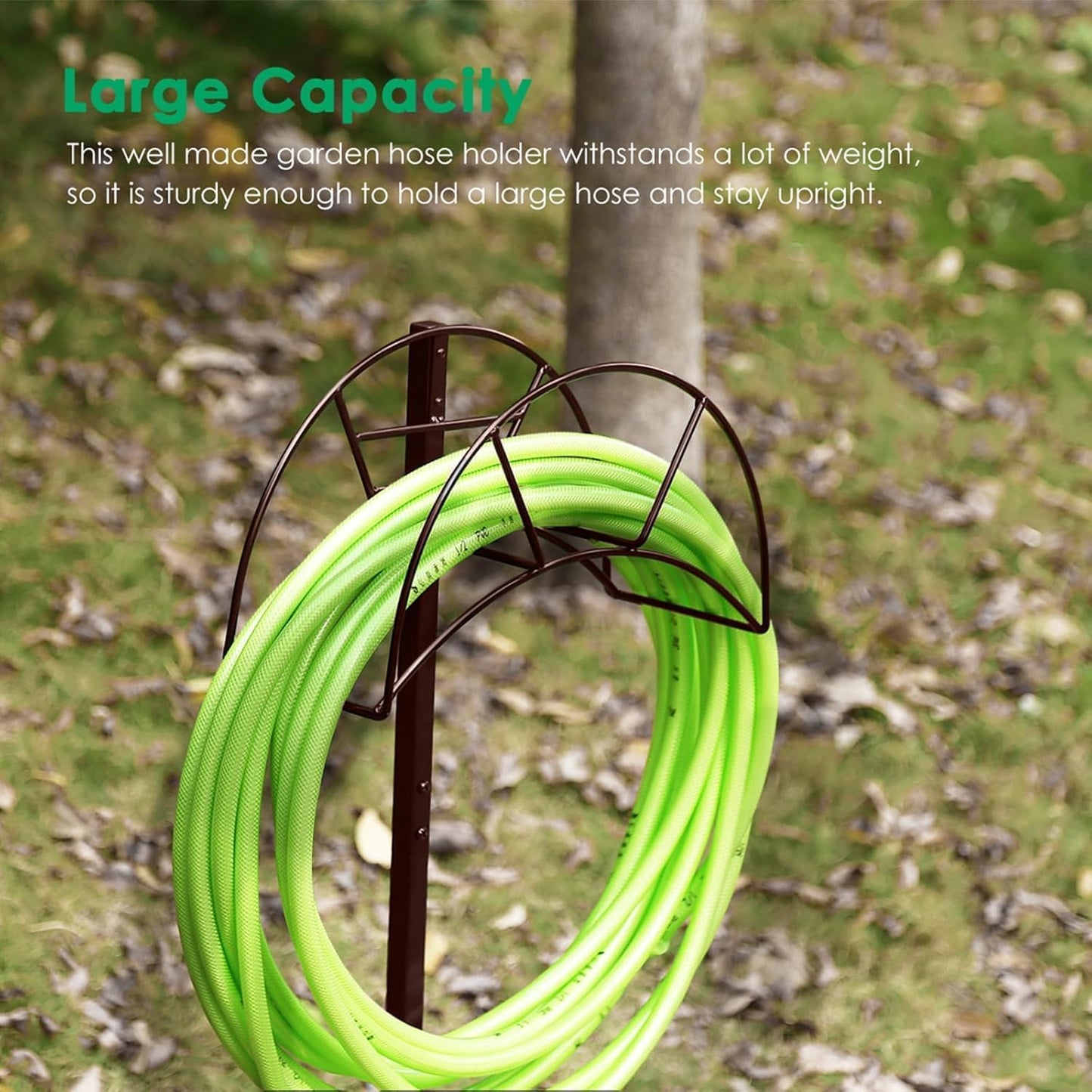 TomCare Garden Hose Holder 4 Spikes Garden Hose Reel Hose Stand Upgraded Water Hose Storage with Tool Hooks Garden Hose Hanger Organizer Holds 160ft Hoses for Outside Yard Lawn, Black
