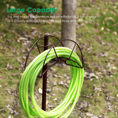 TomCare Garden Hose Holder 4 Spikes Garden Hose Reel Hose Stand Upgraded Water Hose Storage with Tool Hooks Garden Hose Hanger Organizer Holds 160ft Hoses for Outside Yard Lawn, Black