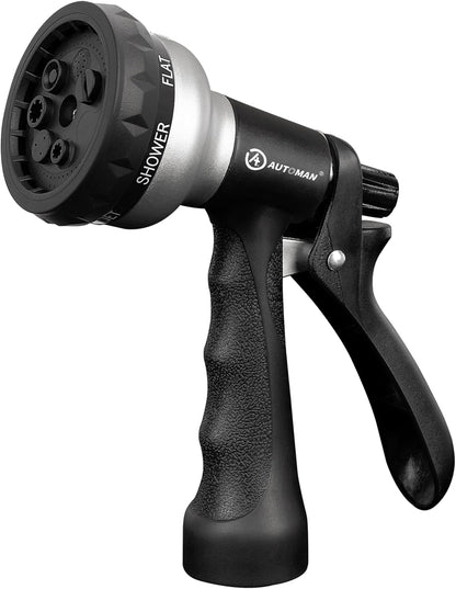 AUTOMAN Garden Hose Nozzle - 2 Pack, 100% Metal High Pressure Spray Nozzle, Labor-Saving Design, Heavy Duty for Garden Watering, Car Washing, Window Cleaning, Pets Bathing