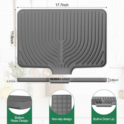 GUUKIN Sponge Holder for Kitchen Sink, Sink Caddy and Soap Tray | 10x4 inch Kitchen Sink Organizer | Compatible with Scrub Daddy, Kitchen Sink Accessories (Grey)
