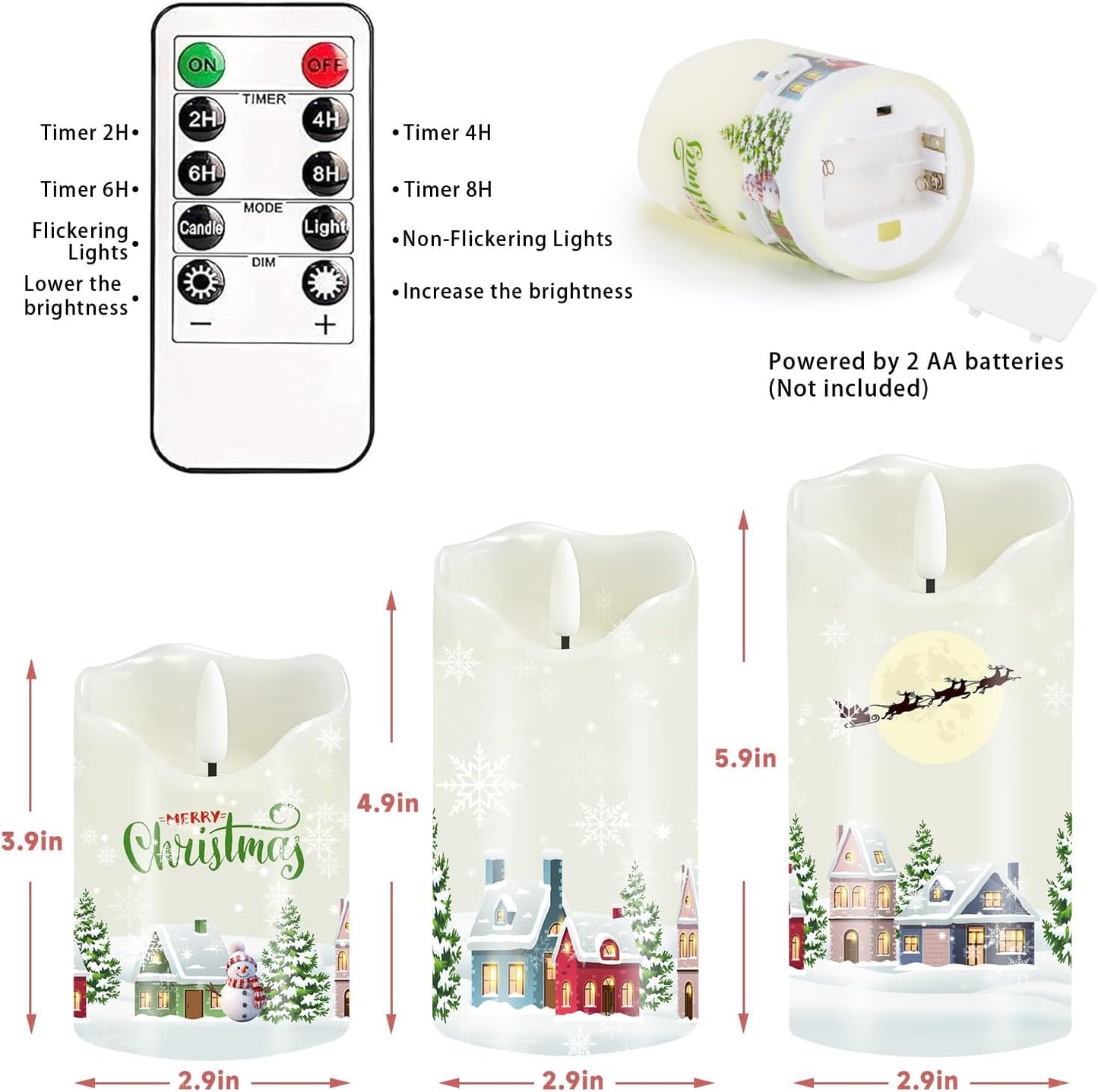 Flameless Candles Lights, Set of 3 Flickering LED Candles with Remote & Timer, Dimmable Electric Pillar Candles Battery Operated, Green Candles for Home St. Patrick’s Day Christmas Decor (Green)