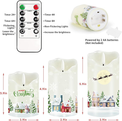 Flameless Candles Lights, Set of 3 Flickering LED Candles with Remote & Timer, Dimmable Electric Pillar Candles Battery Operated, Green Candles for Home St. Patrick’s Day Christmas Decor (Green)