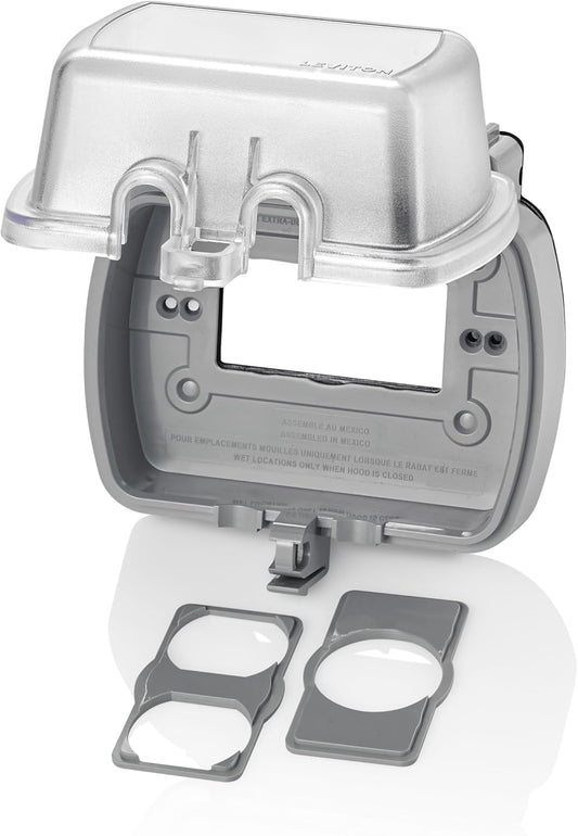 Leviton Weatherproof Outlet Box, Extra Duty 1-Gang While-In-Use Cover Includes Inserts for Single, Duplex and Decora/GFCI Receptacles, Vertical Mount, Plastic Enclosure, 5980-UCL, Clear