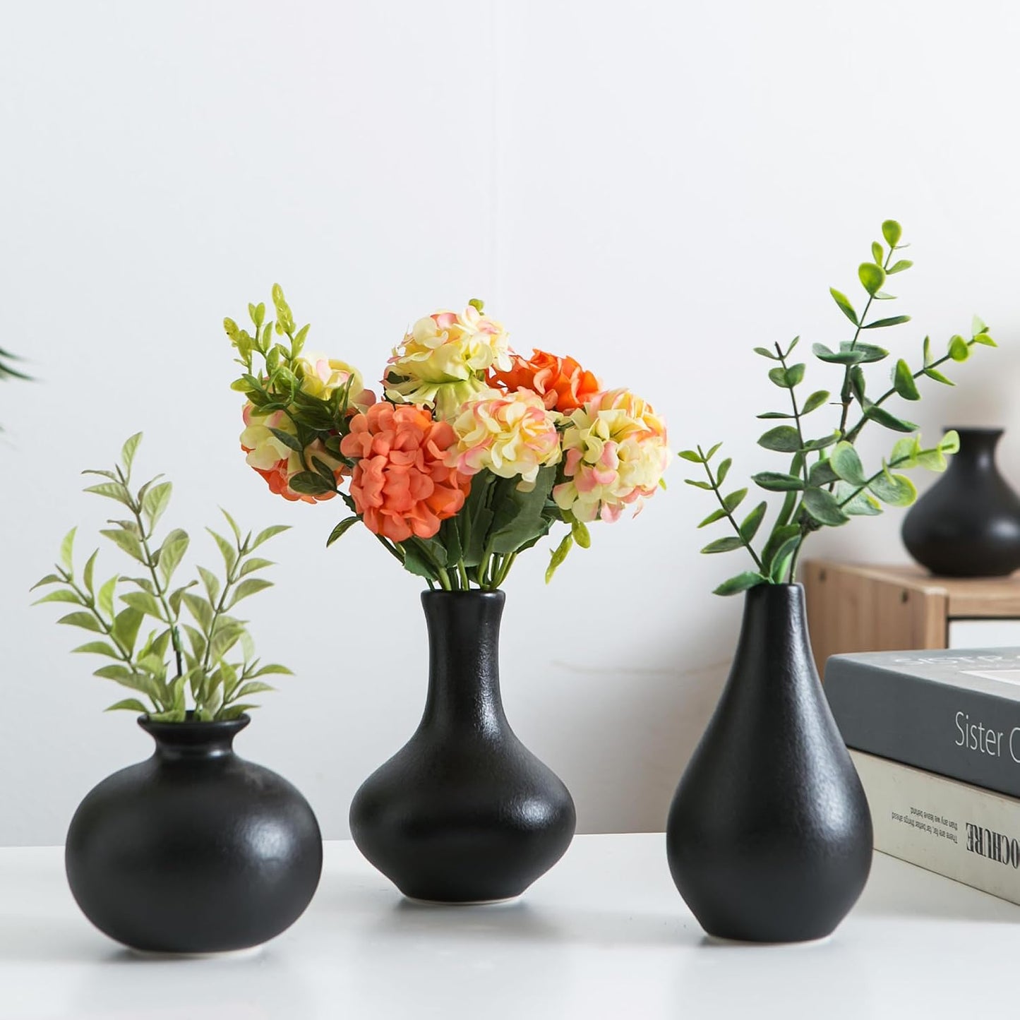 Small Ceramic Vase Set of 5, Modern White Vase, Bud Vase, Boho Decorative Vase for Fireplace, Entryway and Living Room, Centerpiece Table Decorations