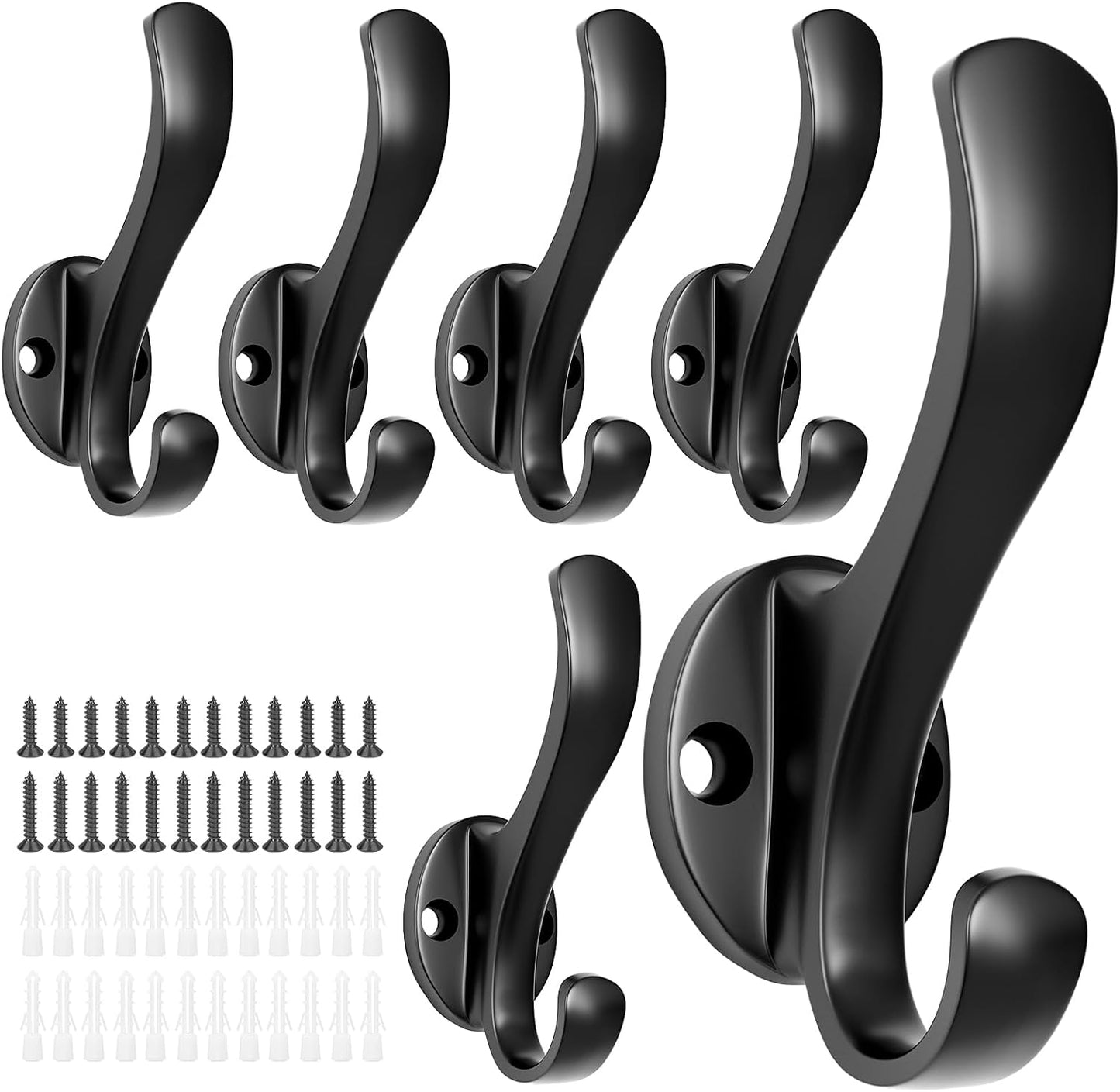 Heavy Duty Coat Hooks - 6 Pack Aluminum Alloy Wall Mounted Hooks for Hanging Jacket, Clothes, Bags, Hat | Durable Metal Utility Wall Hooks for Entryway, Closet, Mudroom, Bathroom, Garage