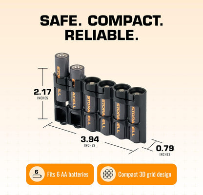Storacell Slimline AA-6 Battery Storage Caddy and Dispenser (Pack of 2), Military Green, Holds 6 AA Batteries (Not Included), Durable & Compact Design, The Original Battery Caddy, Made in The USA
