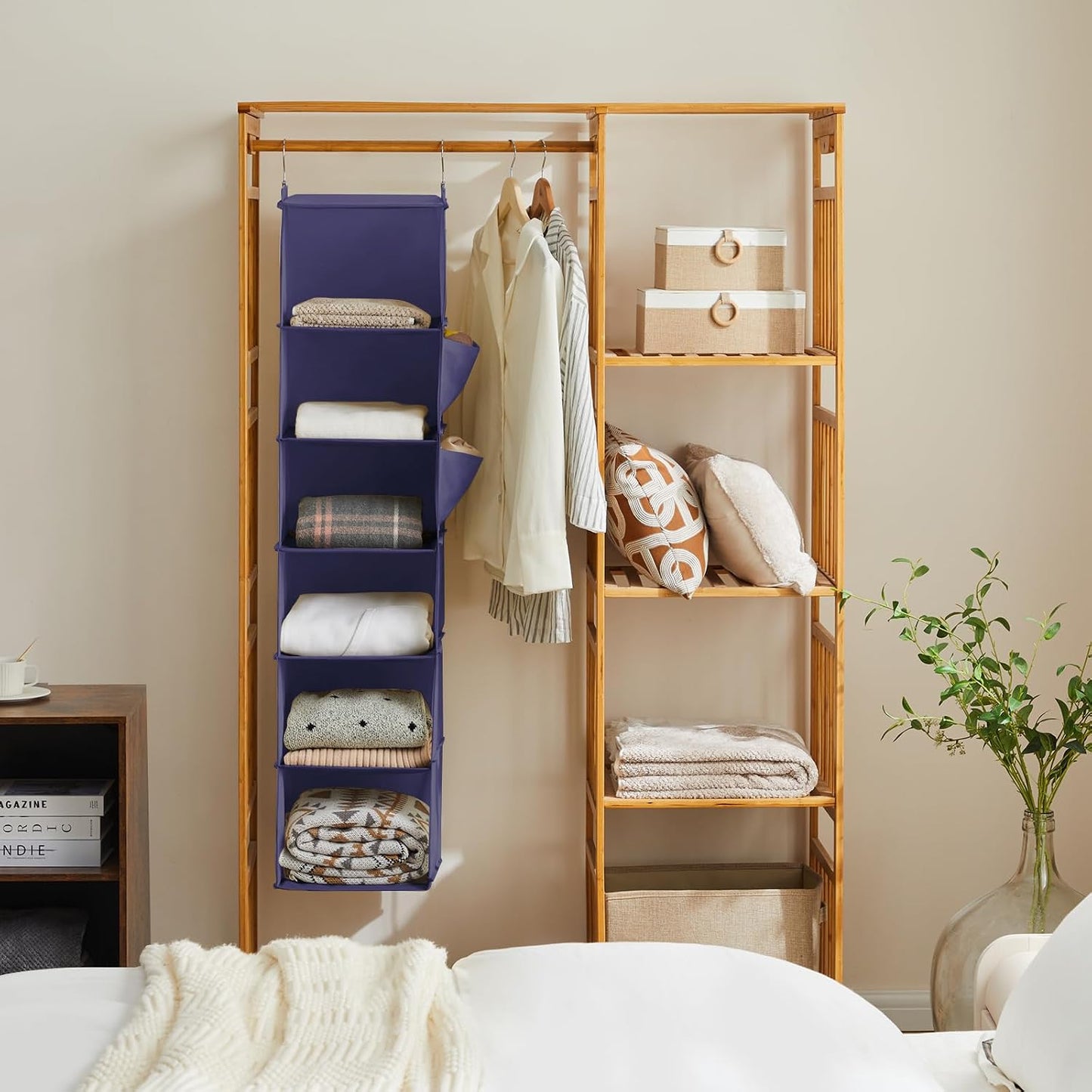 YOUDENOVA Hanging Closet Organizer, 6-Shelf Closet Hanging Storage Shelves, 2 Packs, Grey