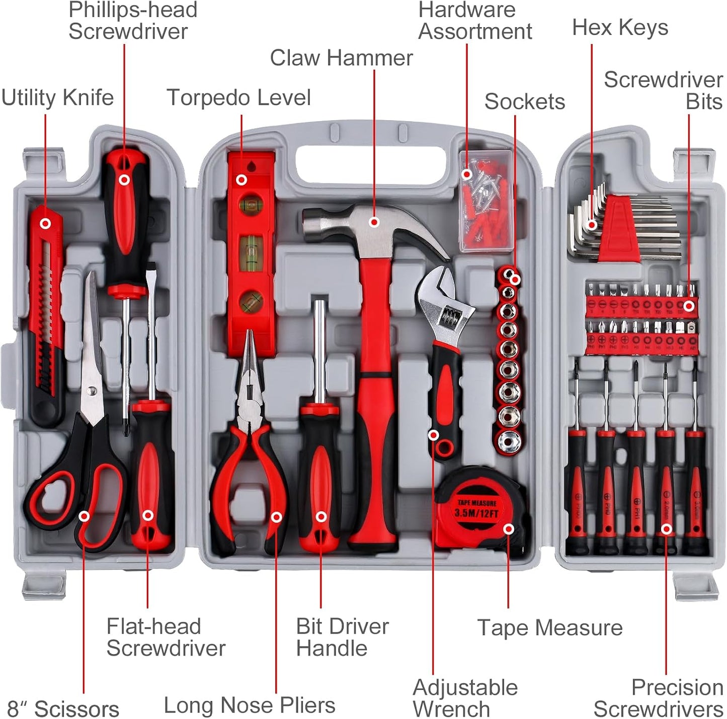WINNER 156-Piece Delicate All-Purpose Home Tool Kit in Foldable Toolbox, Unisex | Complete and Essential Hand Tools Set for General House Repairs, Dorm, Apartments, Perfect Father's Day Gift