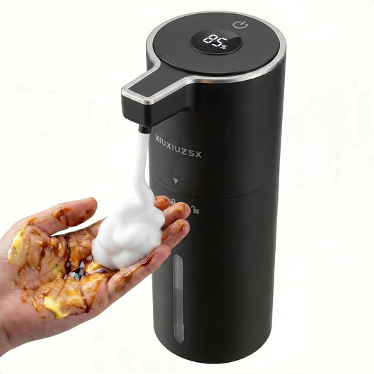 Automatic Foaming Soap Dispenser Touchless Upgrade Pump Uneasy Plugging Wall Mounted USB Rechargeable, 4-Level Adjustable 13.52oz Modern Electric Hand Soap Dispenser Kitchen Bathroom Kids Family White