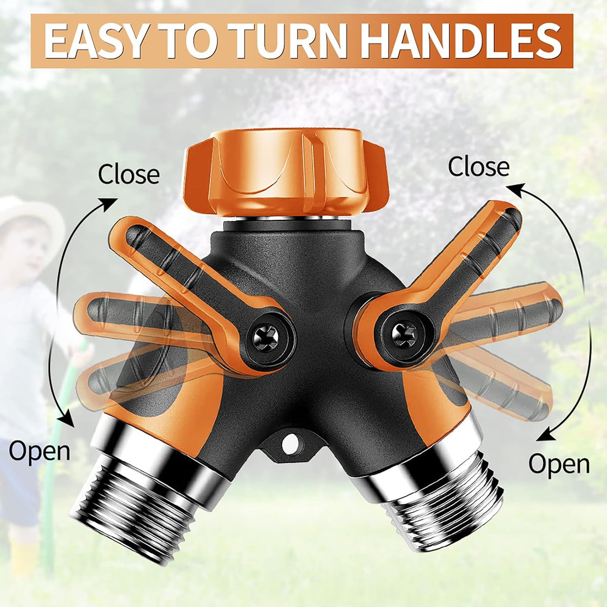 2 Way Garden Hose Y Splitter, 3/4 Inch Heavy Duty Metal Faucet Splitter | 2 Pack 3/4" Garden Hose Splitter Heavy Duty Water Faucet Splitter with Comfortable Rubberized Grip + 6 Extra Rubber Washers