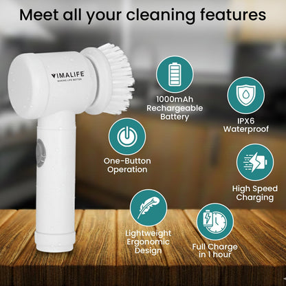 VIMALIFE Electric Spin Scrubber, Cordless Bathroom Scrubber IPX6 Waterproof with 5 Replaceable Heads, Power Scrub Brush for Shower, Tiles, Kitchen Scrub Brush for Cleaning