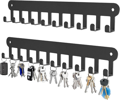 2 Pack Key Holder Wall Mount, Wall Mount Key Holder, Key Hooks Hanging Keys, Key Hanger with 8 Hooks, No-Drill Decorative White Key Rack for Living Room, Kitchen, or Bathroom