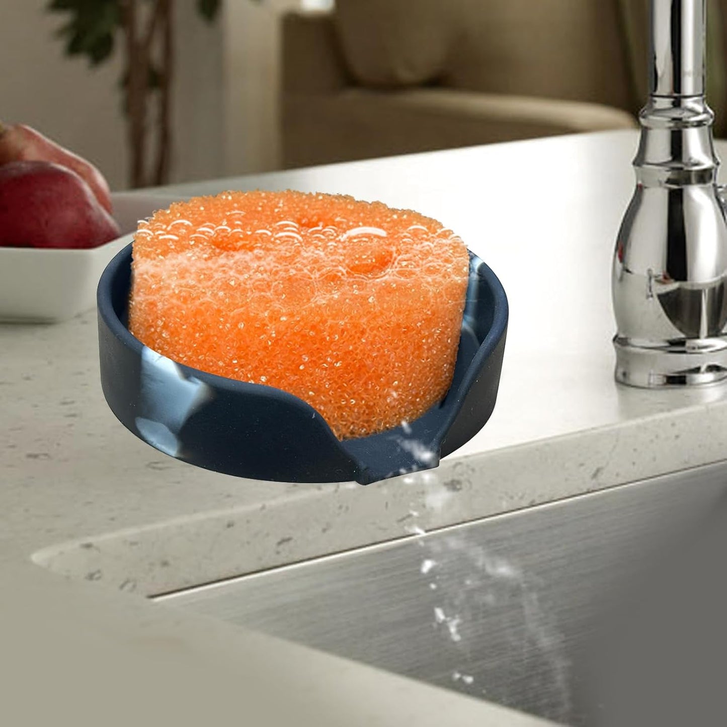 Sponge Holder for Scrub Daddy with Suction Cups and Drain Spout Kitchen Sink Caddy Organizer, Soap Dishes Holder Accessories Rack, Dishwasher Safe - 4.7"x4.7", Green