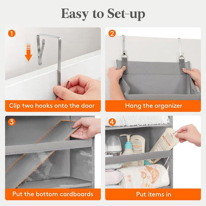 Lifewit 1 Pack Over the Door Organizer, 5 Section Clear Window Hanging Storage with 4 Side Pockets, Sturdy Anti Tilt 40 lbs Load Behind Door for Closet, Bedroom, Bathroom, Nursery, Dorm, Dark Gray