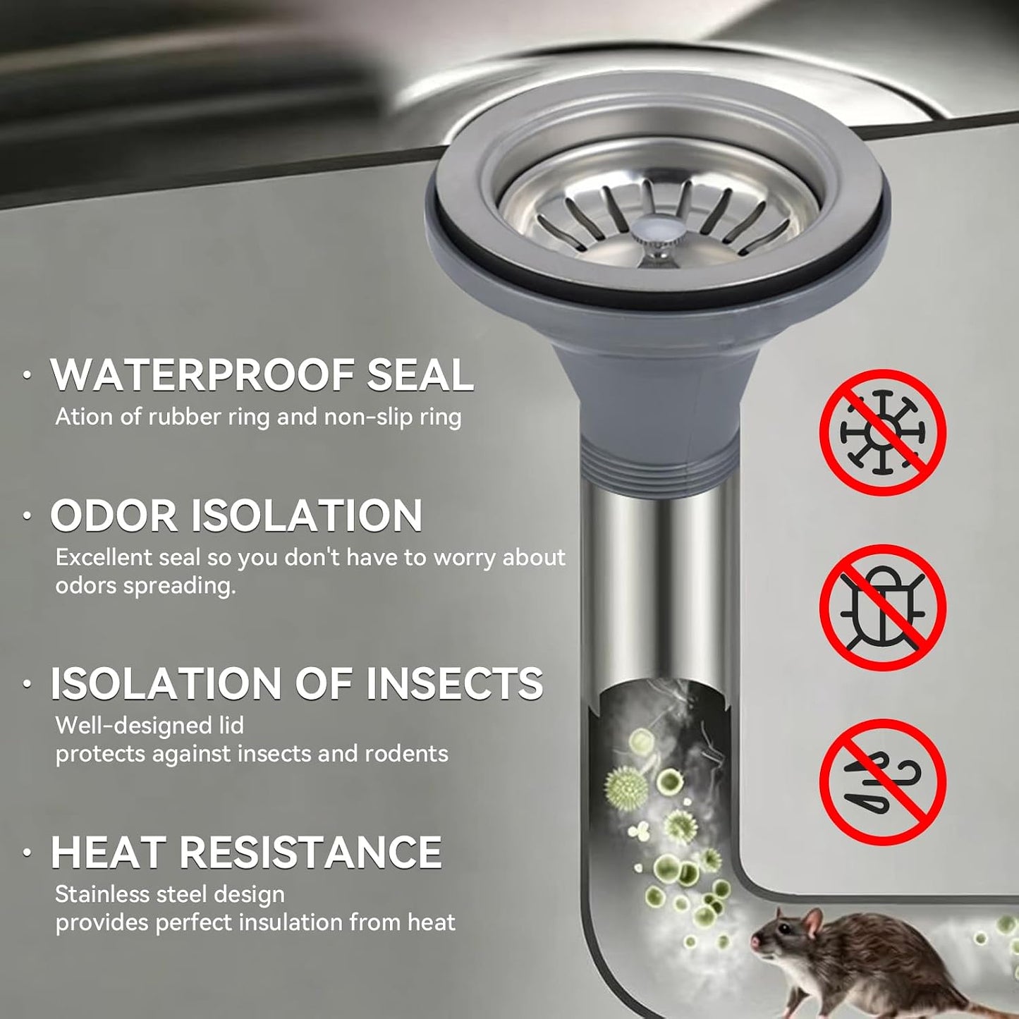 Premium 316 Stainless Steel Kitchen Sink Drain Assembly - 4.5" Strainer & Stopper with Deep Removable Basket, Adjustable Sliding Flange -cUPC Certified