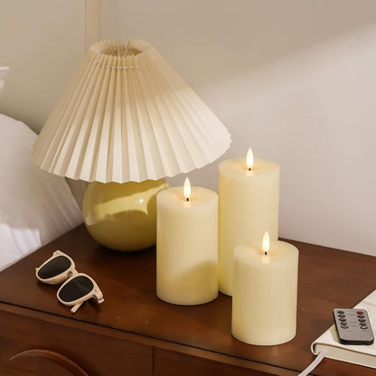 Stmarry White Flameless Candles with Remote and Timer, Real Wax Made LED Pillar Candles Battery Operated with 3D Flickering Flame - 3" x 4",5",6" - Set of 3