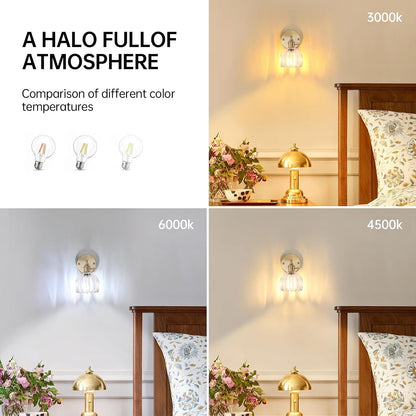 Shenmoyl Vintage Battery Operated Wall Sconce with Transparent Tulip Glass Lampshade Rechargeable Battery Powered Wall Light with Remote Control for Bedside Bedroom Doorway, Set of 2