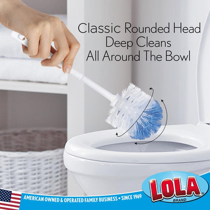 LOLA Toilet Bowl Brush w/Curved Head, Coated Wire, Durable Poly Bristles, Reaches Under Toilet Bowl Rim, 1 Pack