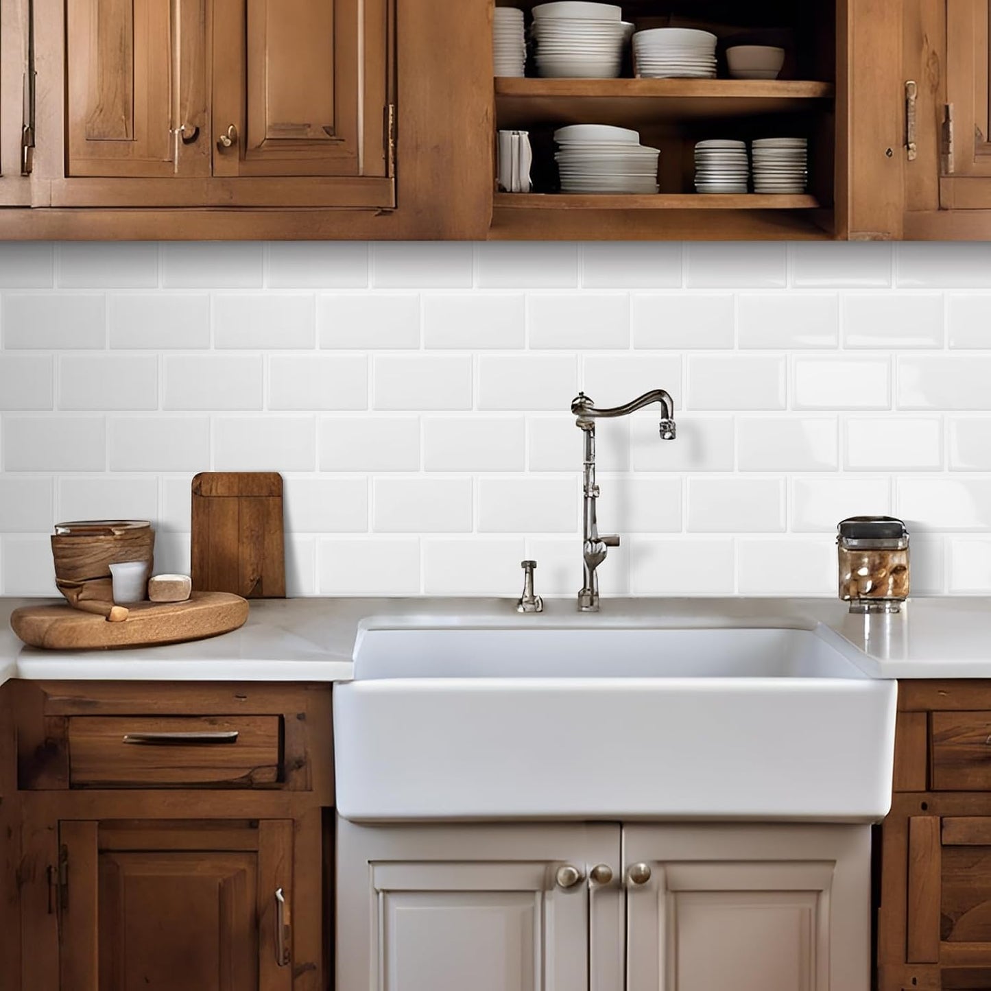 DEWOO White Peel and Stick Backsplash Subway Tile Self Adhesive Wall Tiles for Kitchen Bathroom, 10-Sheet, 12"×12"