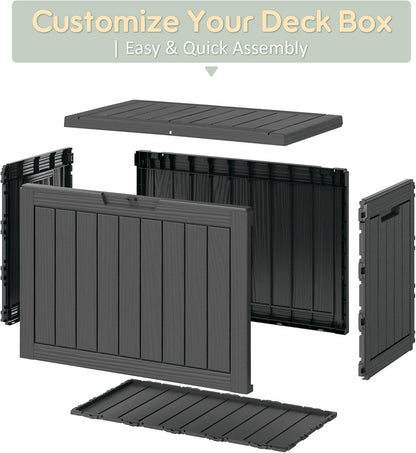 35 Gallon Outdoor Storage Box, Waterproof Resin Deck Box with Lockable Lid – Storage Cabinet for Patio Furniture, Pool Supplies, Garden Tools – Indoor & Outdoor Use