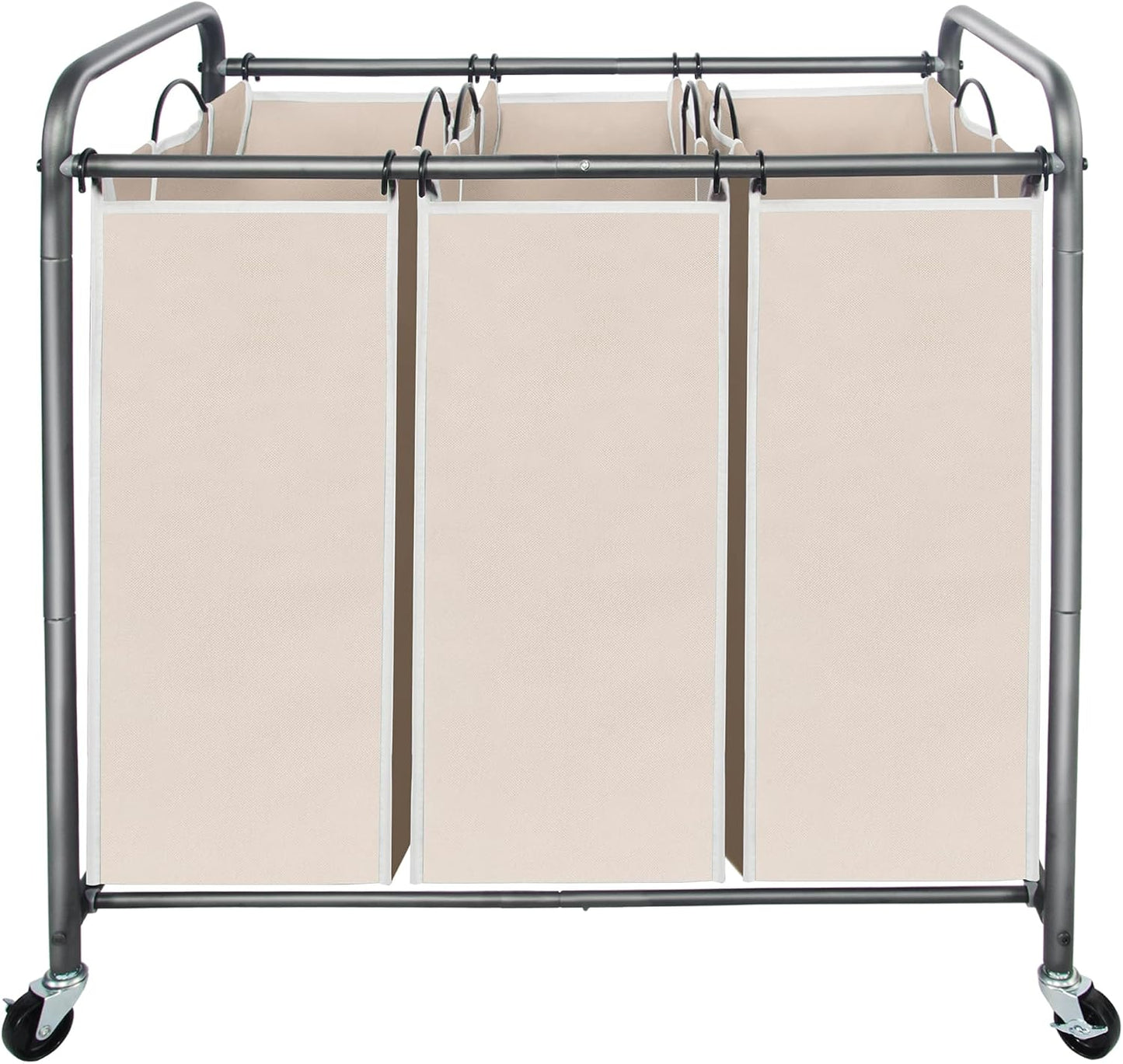 STO STO Laundry Sorter 3 Section, 3 Bag Clothes Hamper, Rolling Laundry Cart Basket with Heavy Duty Lockable Wheels and Removable Bag for Laundry Room, Bedroom, Closet, Gray