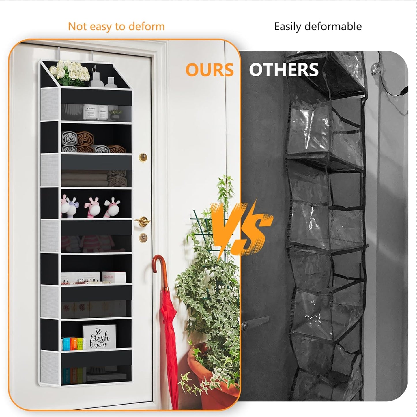 Over The Door Organizer - Over Door Storage Organizer with 5 Large Pockets & 10 Mesh Side Compartments - Heavy-Duty Hanging Storage for Bathroom, Bedroom & Closet - Baby Room Organize - Grey