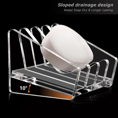 Acrylic Bar Soap Holder, 8MM Thick Clear Anti-Slip Self Draining Soap Dish for Shower, Bathroom, Kitchen, Bath Tub, Countertop, Easy Clean