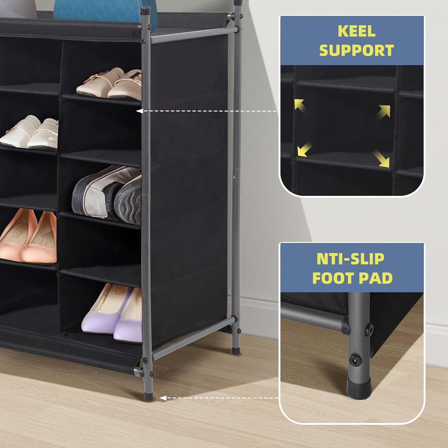 STORAGE MANIAC Stackable Shoe Cubby Organizer, Free Standing Shoe Cube Rack for Entryway, Bedroom, Apartment, Closet, 20-Cube Gray