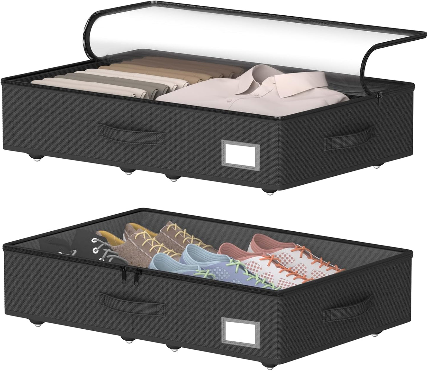 EE-RoomWorld Under Bed Storage with Wheels, No Assemble Required 5.5 inches height grey under bed storage bins,Low Profile Rolling Underbed Shoe Storage containers，dorm underbed storage drawers