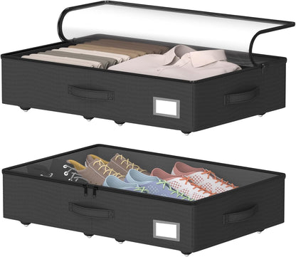 EE-RoomWorld Under Bed Storage with Wheels, No Assemble Required 5.5 inches height grey under bed storage bins,Low Profile Rolling Underbed Shoe Storage containers，dorm underbed storage drawers