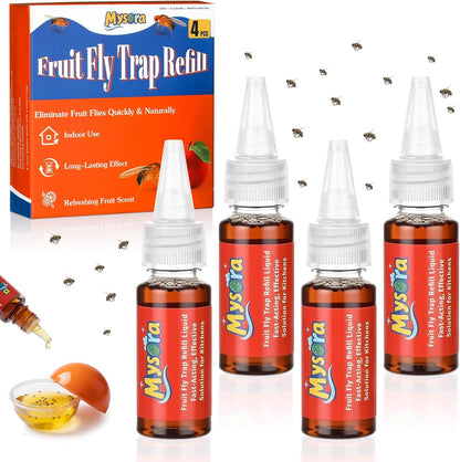 4 Pack Fruit Fly Trap Refill Liquid, 0.68 Ounces Per Bottle, Effective Fruit Fly Bait Refill, Suitable for Indoor Use, Kitchen Countertops, and Home Environments, Non-Toxic