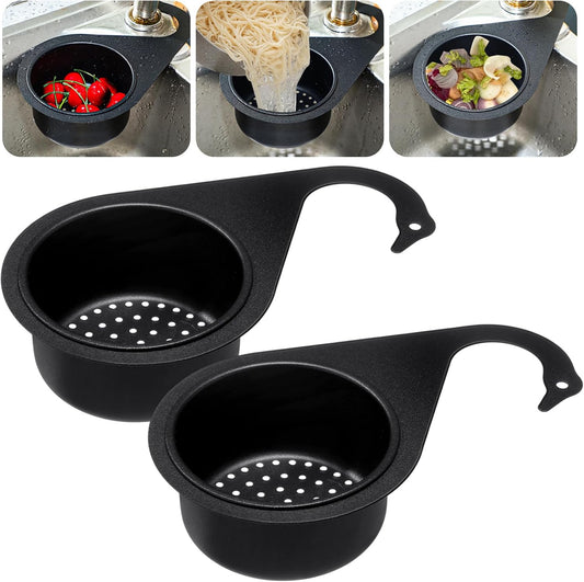 Teenyyou 2 Pcs Stainless Steel Sink Strainer Basket 15 Oz Multifunction Hanging Sink Colander Drain Basket Faucet Upgrade Quick Draining Kitchen Tool for Fruit Vegetable, 8.7 x 3.9 x 2.3 Inch