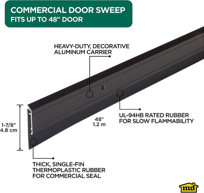 M-D Building Products 68247 All Season Aluminum Door Sweep for Bottom of Door, Heavy Duty Rubber Seal, Exterior & Interior Weather Stripping Bottom Door Seal, Commercial & Residential, (Silver, 36in)
