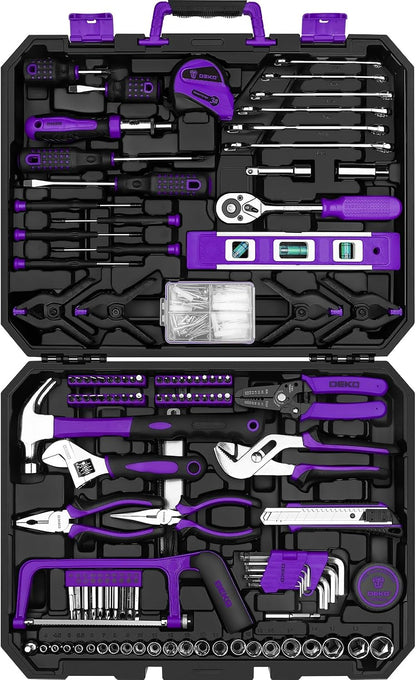 DEKOPRO 228 Piece Socket Wrench Auto Repair Tool Combination Package Mixed Tool Set Hand Tool Kit with Plastic Toolbox Storage Case