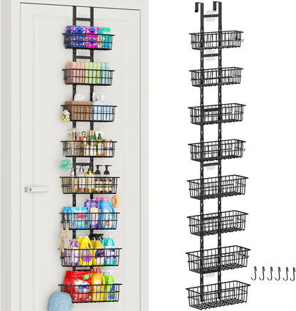 Hongtamoya Over The Door Organizer, Hanging Door Organizer with 5 Metal Baskets, Behind The Door Storage for Pantry Closet Bedroom Bathroom Cabinet Kitchen, White