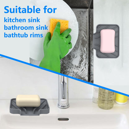 Sponge Holder for Kitchen Sink, Dish Sponge Holder & Soap Tray with Drain, Bathroom Sink Sponge Drying Rack & Perfect Organizer for Dispenser,Bottle,Cup on Sinks or Counter(8"x 4"Gray)