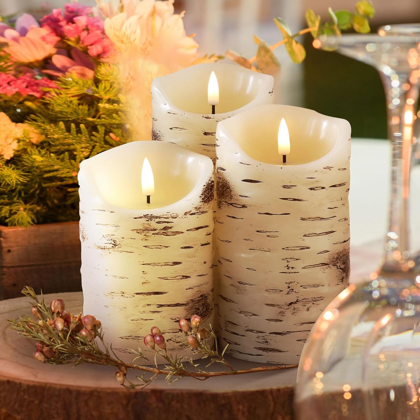 Eywamage Ivory Flameless Pillar Candles with Remote, Flickering Realistic LED Battery Wax Candles Set of 3, Φ 3" H 4" 5" 6"