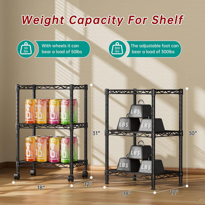 Golpart 4 Tier Adjustable Storage Shelves Metal Utility Shelf Wire Shelving Unit Organizer Rack for Home Kitchen Office Bathroom Pantry Room 12" D x 18" W x 44" H