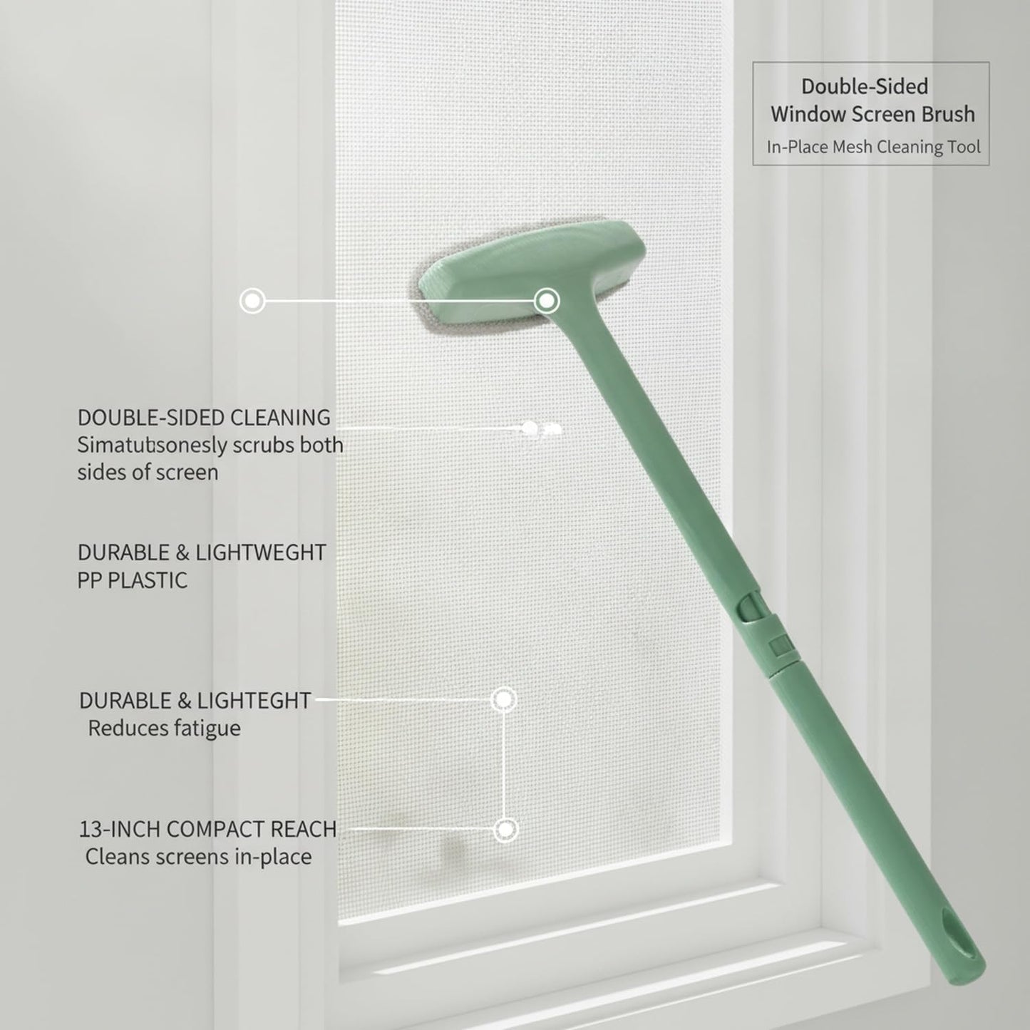 Living Room & Balcony Window Screen Cleaner, Double-Sided Mesh Brush with 13-Inch Handle, PP Plastic Tool for in-Place Cleaning (1 PC)