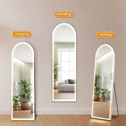 Arched Mirror Full Length, Upgraded 16"x59" Body Wall Mirrors with Shatter-Proof Glass, Floor Standing, Hanging or Leaning, Tall Arch Mirror with Stand Aluminum Alloy Frame for Bedroom, Black