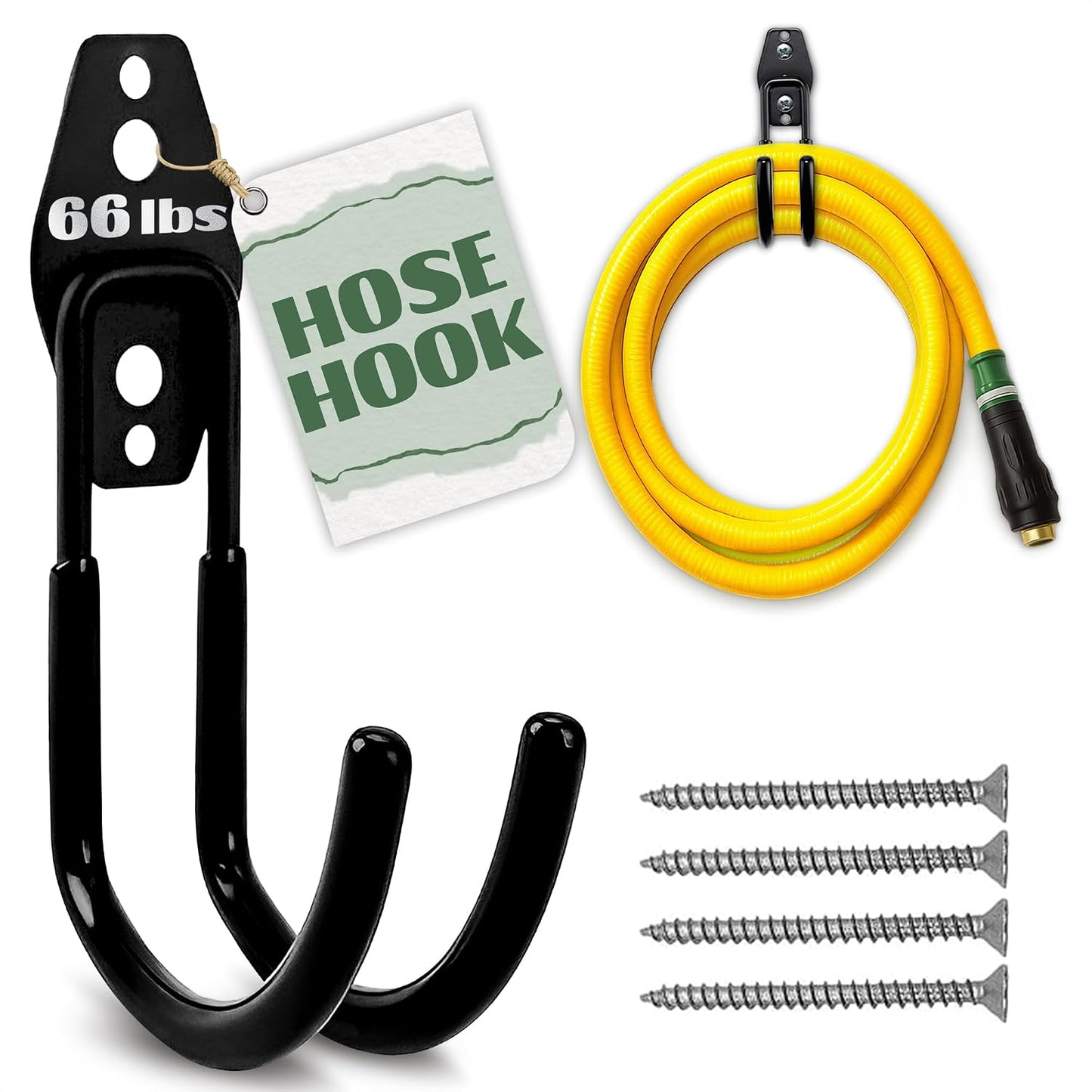 Garden Hose Hook for Outside with Heavy-Duty Steel Construction - Anti-Slip Coating, Holds Up to 66 lbs of Hoses, Cords, and Tools - Hose Hanger Wall Mount for Yard, Garage, Pool Deck, or Fence Post