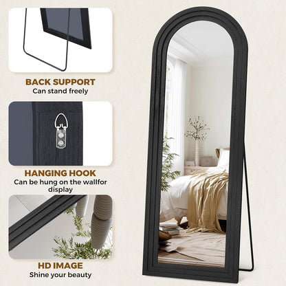 Solid Wood Full Length Mirror - 65"x22" Arched Floor Mirror, Free Standing & Wall Mounted - Elegant Design for Bedroom, Dressing Room, Hallway, Brown