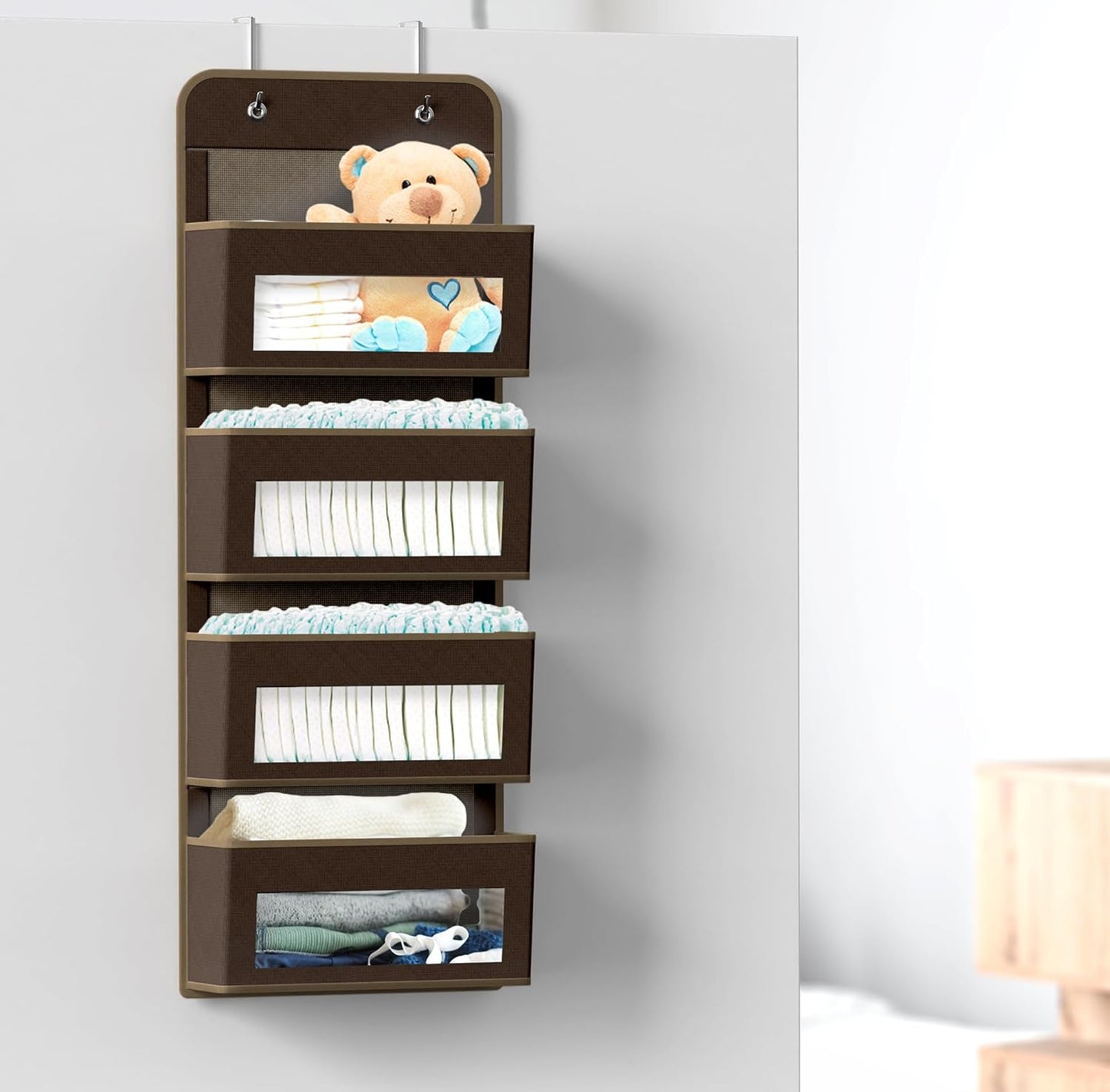 Simple Houseware 6 Clear Window Pocket Over Closet Door Storage Hanging Organizer for Bedroom, Bathroom, Pantry, Beige